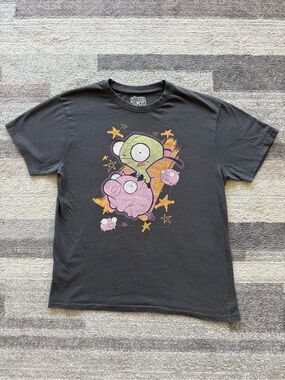 Nickelodeon Invader Zim Black Tee with Gir and Pink Pigs